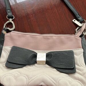 Betsey Johnson Pink, Cream & Black Bow Crossbody Bag